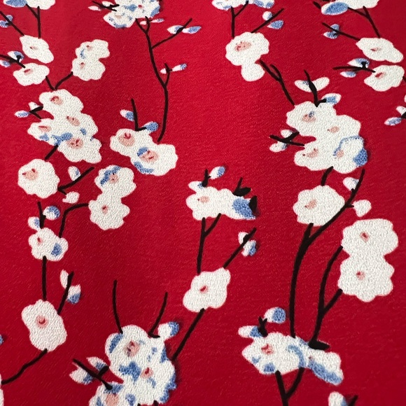 MAX STUDIO Red Wrap Blouse With Cherry Blossom Print SZ S - Picture 8 of 9